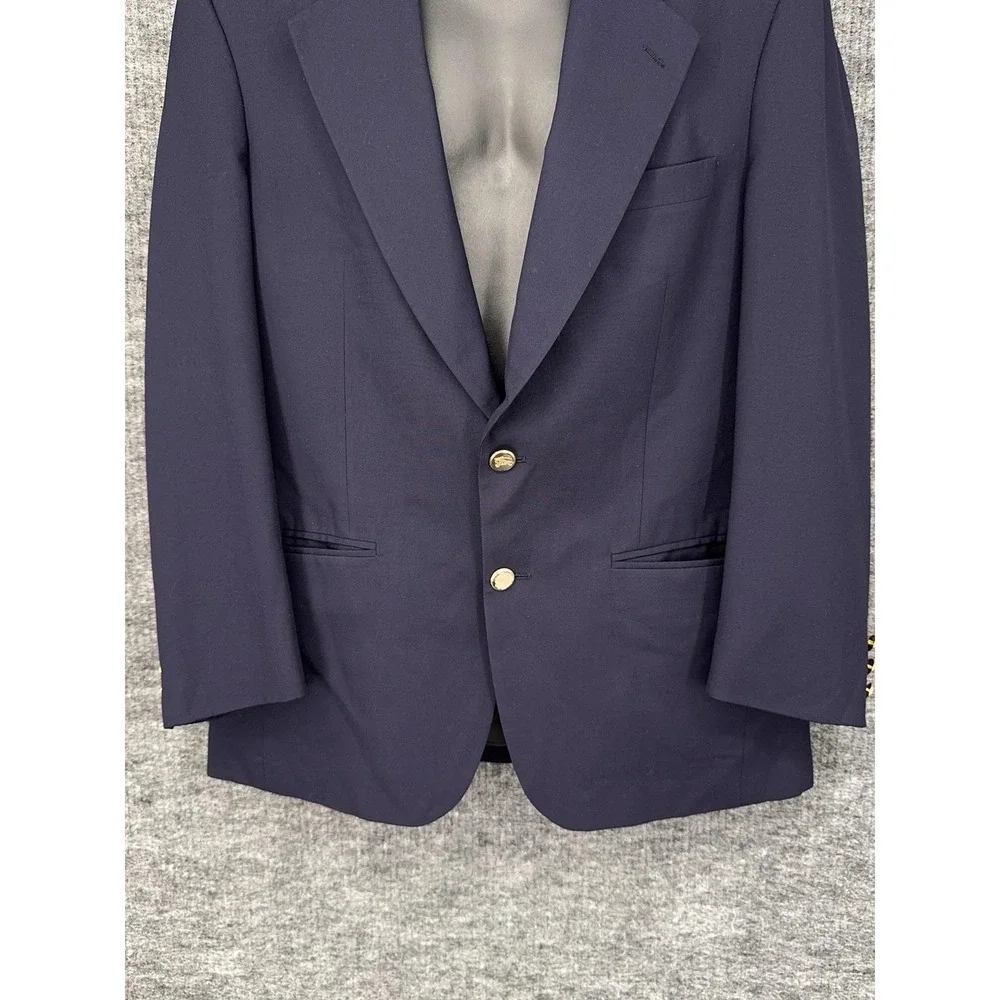 VTG Burberrys Blazer Sport Coat Mens 42 Blue Super 100s Wool Gold Buttons USA